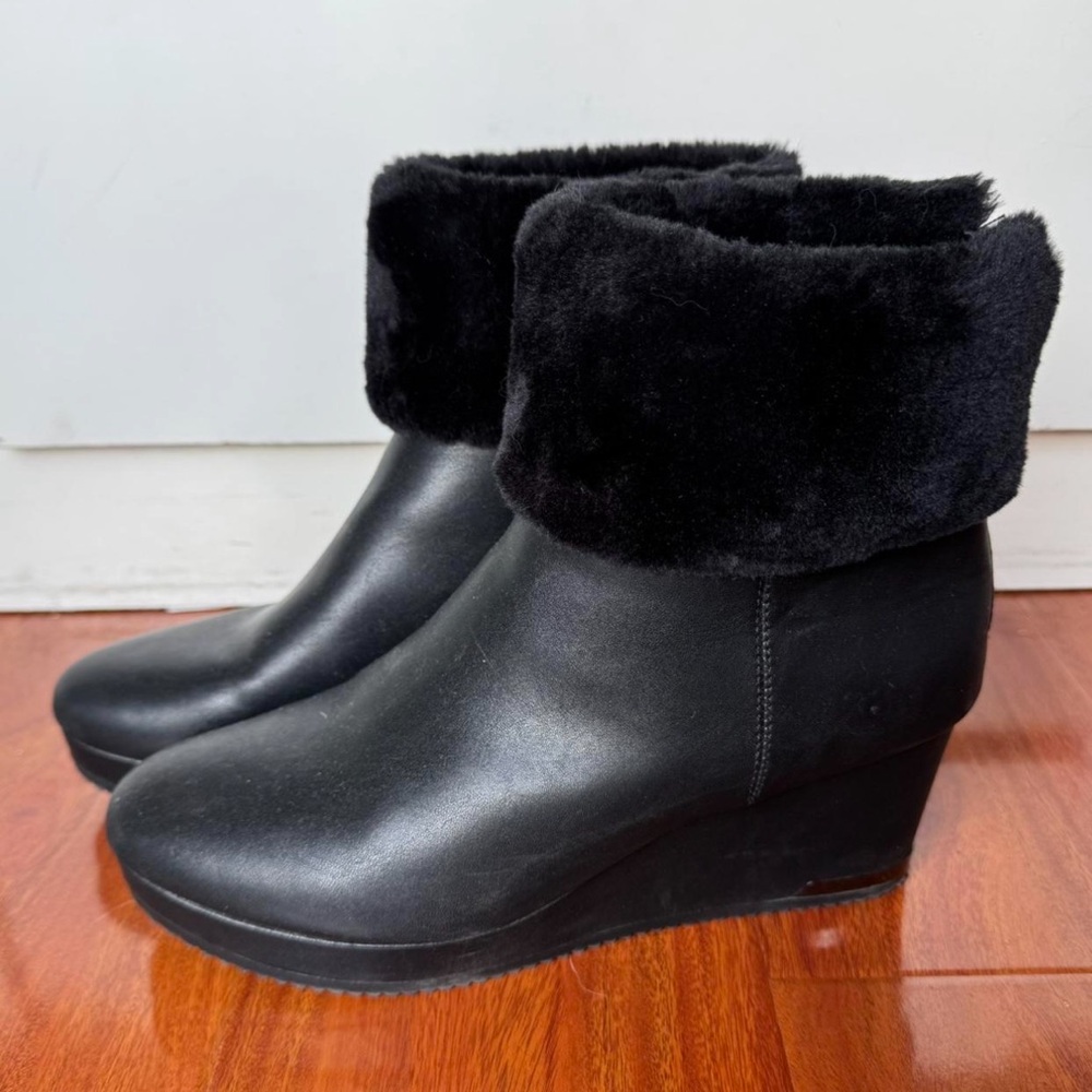 DKNY Black Faux Fur Ankle Boots with Heel